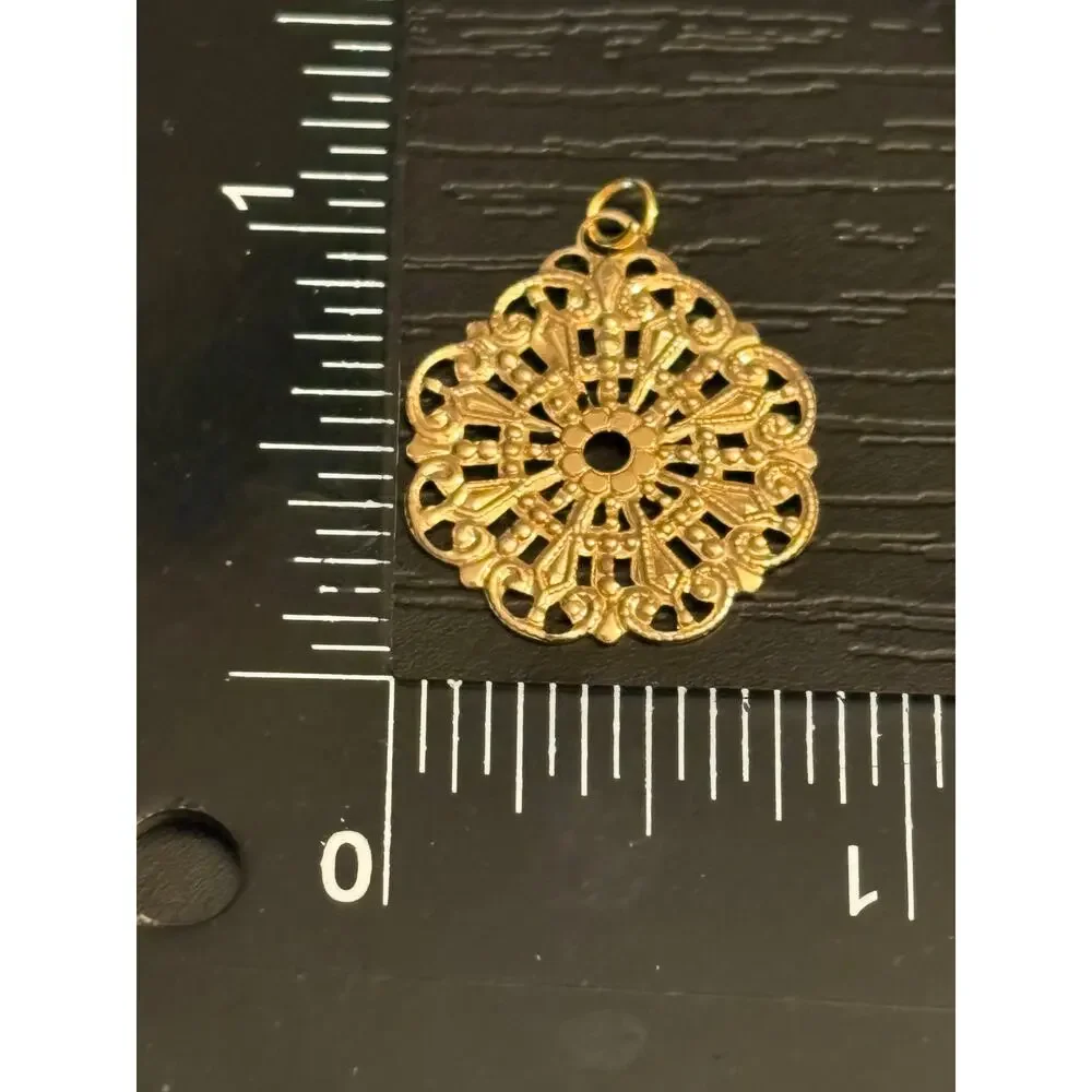 Vintage Gold Tone Filigree Floral Medallion Pendant